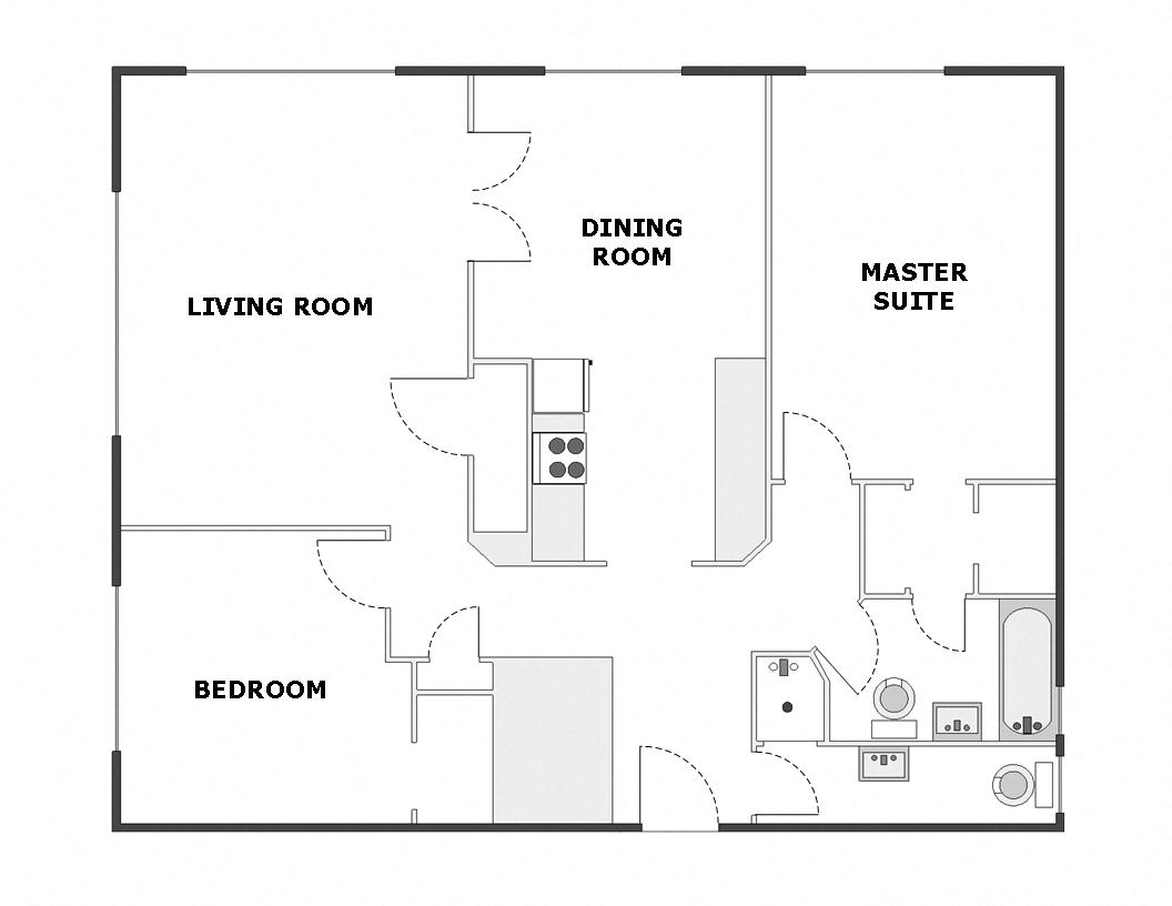 Floor plan for 2 beds, 2 baths, 1185 sqft